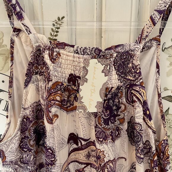 Band of the Free Liliane Paisley Maxi Dress Cream Purple Tiered Size M NWT - Picture 6 of 15